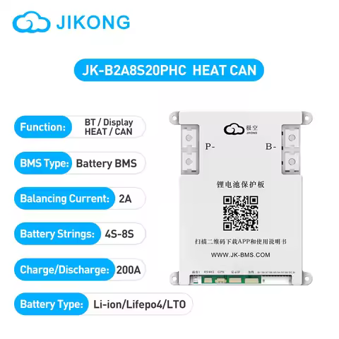 JIKONG BMS 4S-8S 200A jk bms b2a8s20p Lifepo4 Li-Ion Lto Battery jk-b2a8s20p 2A JK-B2A8S20PHC HEAT C
