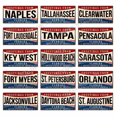 Greetings From Florida Orlando Lafayette City Car License Plate Vintage Metal Tin Sign Home Decor Wa