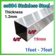 6/8" x 6/8'(19mm) STAINLESS STEEL Hollow (Thickness 1.2mm) 1feet-7feet