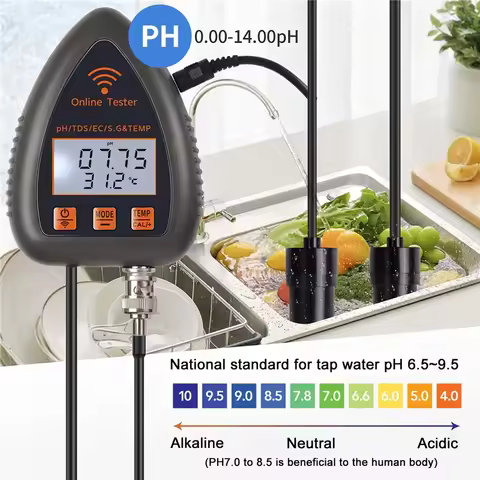 APP Control WiFi 5 in 1 Water Quality Tester Monitor PH/TDS/SALT/S. G/TEMP Multi-function Smart Wate