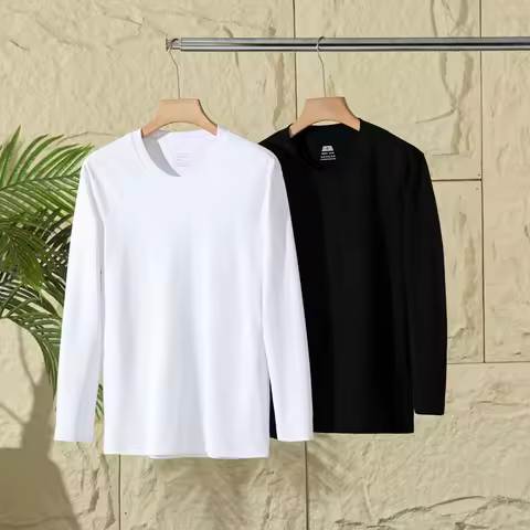 Trade King Men's Basic Pure Color Long Sve round Ne T-irt 00 Cotton Skin-friendly Breathable Casual 