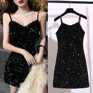 Sequined Sling Dress Little Black Dress Nightclub Black Slimmer Look Sexy Disco Women's Short Skirt 