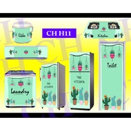 MESIN 1 Door &amp; 2 Door Refrigerator Stickers, Stoves, AC, Washing Machines, Toilet Doors With CAKTUS MOTIF Code CH H11