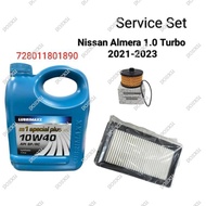 Nissan Almera 1.0 Turbo2021-23 Service Set (Lubrimaxx 10W40-4L Engine Oil+Oil Filter 15209-00Q0F+Air