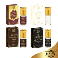 HANA PREMIUM QUALITY PERFUME OIL 3ML - Musk Silk / Mukhallat Al Badar / Royal Oud / Dahn Al Oud Comb