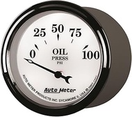 Auto Meter 1227 Old Tyme White II 2-1/16" 0-100 PSI Short Sweep Electric Oil Pressure Gauge