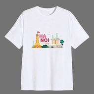 Hanoi 10 unisex T-shirt - White Black Gray T-shirt for Men and Women, Down Form, No Ruffles [Vietnam