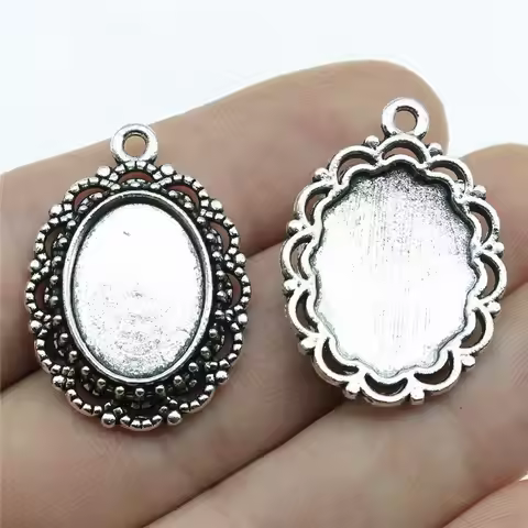 Antique Silver Oval Glass Cabochon Base Setting Tray Bezel Fit 18X25mm 13X18mm Accessories Parts Jew