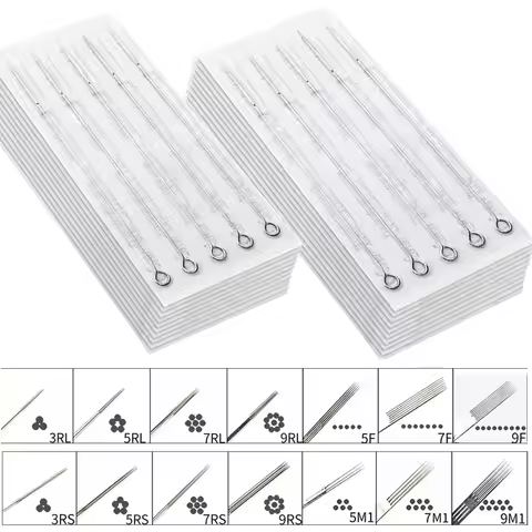 100/50PCS Mixed Tattoo Needles 1/3/5/7/9/11/15 RL RS M1 RM Size Disposable Sterile Tattoo Needles fo