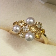 japan brand jewelry TASAKI K18 18K 750 natural Citrine Akoya baby sea pearl ring mikimoto