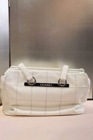Chanel中古白色格紋保齡球包