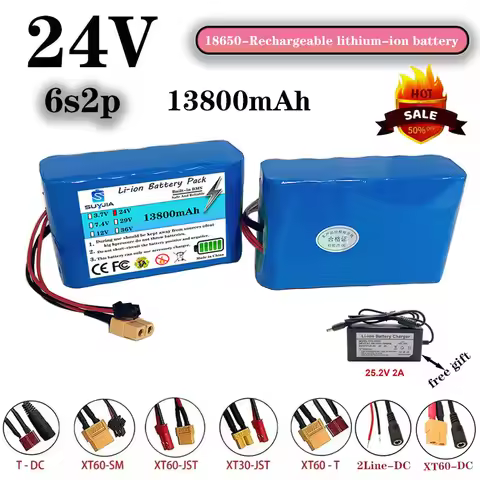 6s2p 24V 13.8Ah 18650 Lithium-ion Battery 25.2v 13800mAh Lithium-ion Battery with BMS + Charger
