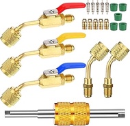 Mudder 21 Pcs Air Conditioning Refrigerant Fitting Kit Angled Ball Valves 1/4'' RH Male Thread Conne