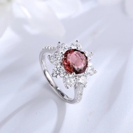 5AV5 2.07ct Natural Garnet Halo Ring S925 Sterling Silver Red Diamond Flower Engagement Band Elegant