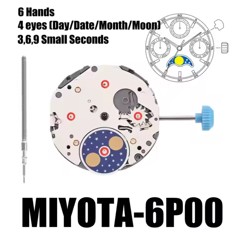 Japan 6P00 Movement Miyota 6P00 Movement Multi-Function Watch 4 eyes (Day/Date/Month/Moon)Moon-Phase