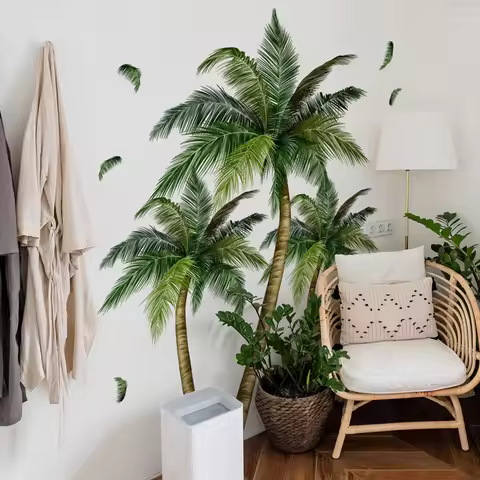 Hand-drawn Green Plants Coconut Trees Vinyl Wall Baseboard Art Stickers Removable for Living Room Be