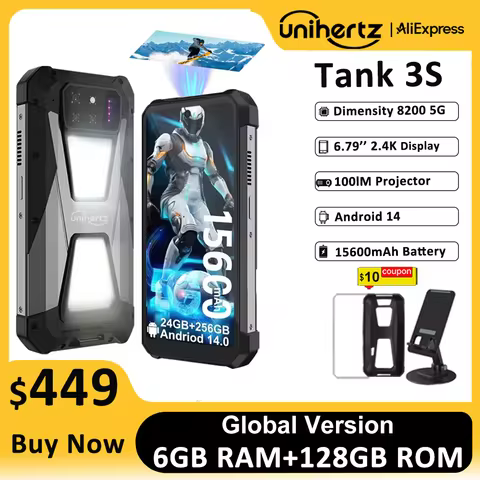 Unihertz tank 3s 8849 powered smartphone with projector 24GB 256GB Dimension 8200 cellphone 15600mAh