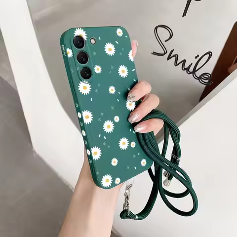 S23 Sunflower Lanyard Silicone Phone Case For Samsung S23 S23Plus S23Ultra S23FE S24 S24Plus S22 S22