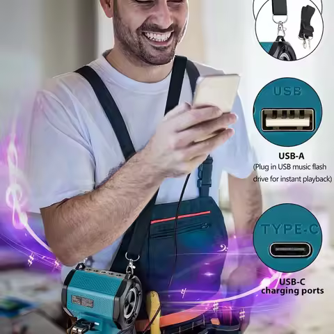 Bluetooth Speaker For Milwaukee/Makita/Dewalt/Bosch 18V 20V Battery With USB Type-C Port Charge Play