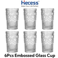 Hecess 6pcs Set 380ML Sunflower Glass Cup - Gelas Kaca Bunga Matahari Retro dengan Ukiran, untuk Kop