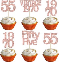 Gyufise 24Pcs 55th Birthday Cupcake Toppers Glitter Cheers to 55 Fabulous Fifty Five Vintage 1970 Cu