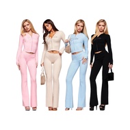 IAMGIA Hooded Jacket Flared Pants Casual Slim-fit Knitted Fashion Long-sleeved All-