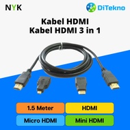 M-Tech Cable HDMI Converter 3 in 1 1.5M HDMI to Mini to Micro
