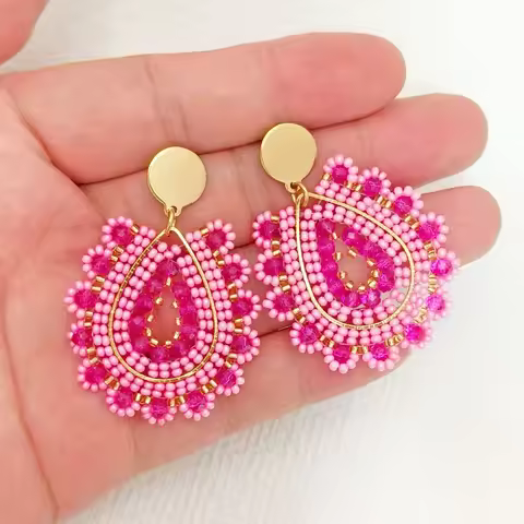 2025 Handmade Bead Earring Water Drop Originality Crystal Hand Knitting Bohemia Beaded Earrings For 
