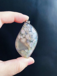 櫻花瑪瑙 粉花帶綠小碎花 水中花 項鍊 禮物 S925銀鑲