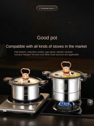 Sus304不銹鋼高壓煮湯鍋燉鍋,家用雙把手煮沸罐,適用於電磁爐和瓦斯爐,多功能烹飪用具