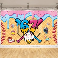 Sepanduk Latar Belakang Ais Krim Baseball Drip Six Seven 6 7, Hiasan Parti Bertemakan Funny Six Seve