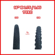 BICYCLE 16" X 1.75 / 1.95 BLACK RUBBER TYRE (PC)