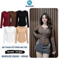 Women's Long Sleeve V-Neck Buttoned Elastic T-shirt Bigsize 55–85kg Flattering AT24 – 2KJeans