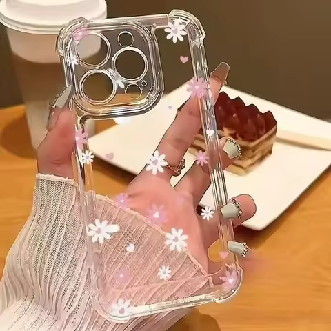 For Redmi 15 15C 13X Note 15 Pro Plus Turbo 4 Pro A5 A4 5G 4G Phone Case Shockproof Clear Pink Flowe