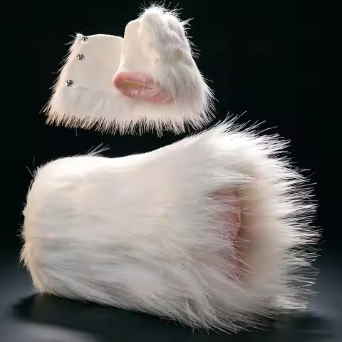GEEBA Realistic Furry Male Masturbator Soft Plush White Fur Manual Men's Stroker Cup for Men Silicon