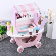 Wooden Kitchen Toys Play House Simulation Ice Cream Trolley Children's Convenience Trolley Toy Supermarket Simulation Trolley