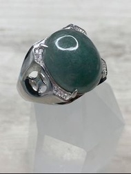 A貨翡翠油青大蛋面男裝戒指