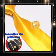 Large wide golden tie 4 inch or 9 to 10 cm adult plain shiny sse trade center