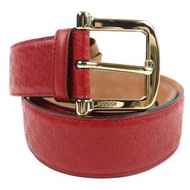 GUCCI 281548 Micro GuccissimaRED真皮腰帶，金色五金配件，尺寸 80/32，義大利製造，成色極佳。推薦男士使用。