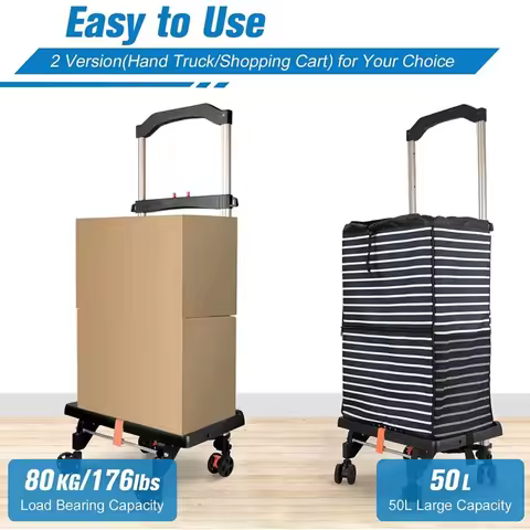 Folding Utility Shopping Cart Portable Hand Truck Lightweight Trolley with Removable Waterproof Bag 