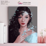 Color by number painting of girl, muse, white dress, stretched frame 40x50cm CN4444