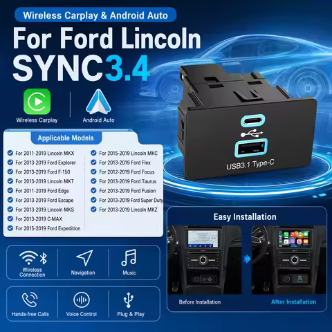For Ford&Lincoln SYNC 3.4 CarPlay USB Hub HC3Z-19A387-B/D/E/F/G Upgrade USB/Type-C Module Supporting