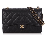 Chanel Black Quilted Caviar Jumbo Classic Double Flap Gold Hardware, 2021