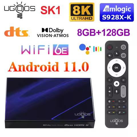 Ugoos SK1 Smart TV Box Android 11 Amlogic S928X-K 8GB 128GB Wifi 6 BT5.2 1000M Set Top Box Dolby Wid