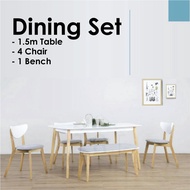 DINING SET 1.5M TABLE + 4 CHAIR + 1 BENCH