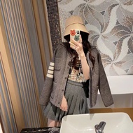 U.S.A imported Thom Browne TB four bars 2023 spring autumn women vintage lapel knitted cardigan swea