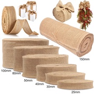 25-300MM Natural Burlap Fabric Jute Craft Ribbon Hessian Lace For Gift Wrapping Christmas Rustic Vin