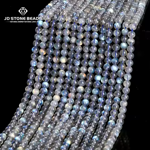 7A Natural Stone Gray Moonstone Beads Loose Spacer Labradorite Gemstone Bead for Jewelry Making DIY 