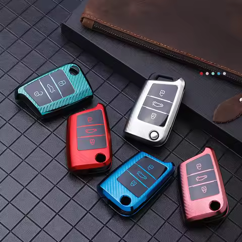 Car Key Case Carbon Fiber Protection Bag For VW Volkswagen Golf 7 MK7 Tiguan MK2 SEAT Ateca Leon FR 