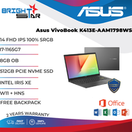 ASUS LAPTOP VIVOBOOK 14 K413E (90NB0RLF-M31990) ( INTEL I7-1165G7 | 8GB OB | 512GB PCIE NVME SSD | INTEL IRIS XE | 14 INCH FHD IPS 100% SRGB | MICROSOFT OFFICE HOME &amp; STUDENT | 2 YEARS WARRANTY )